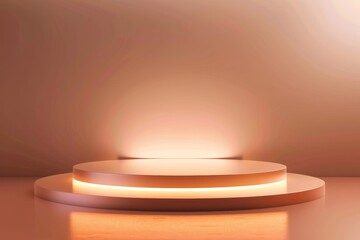 light round podium for mockup presentation, shape background, glowing glossy hyper realistic, HD quality 