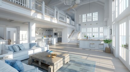 Light and airy, coastal home interiors draw inspiration from the beach with light colors, natural materials, and nautical elements, creating a serene seaside ambiance.
