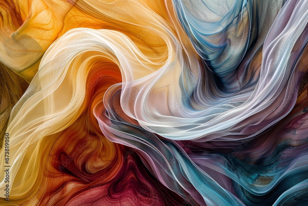 Poster various colors and shapes merge in an abstract painting, an abstract interpretation of the process o