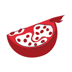 Hand drawn quarter of pomegranate fruit. Ripe, healthy fruit. Side view