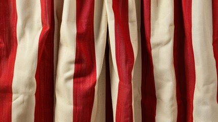 Fabric adorned with bold solid red stripes alternating with beige vertical stripes