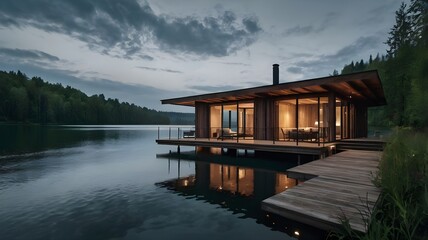 wooden house on the lake