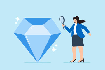 Recruiter examining diamond under magnifying glass finding gem among candidates detailed scrutiny exceptional talent precious hires