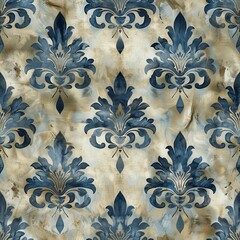 watercolor Baroque Damask on rustic vintage background, minimal pattern, high contrasty 