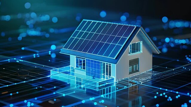 A smart home boasting a shiny modern solar panel array connected to the latest 5G network reducing the residents reliance on traditional power sources.