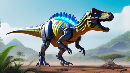 Fototapeta premium Dinosaurs in natural habitat. Close-up portrait.
