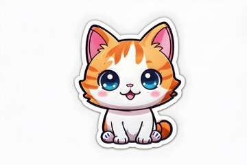 Charming orange tabby illustrated in cute kawaii fashion, featuring bright blue eyes and a sweet expression