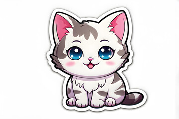 Fototapeta premium Adorable striped kitten with sparkling blue eyes in kawaii style, perfect for cute-themed designs