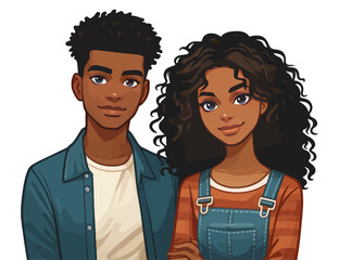 Fototapeta premium Cartoon couple posing together, representing love, relationships, and friendship.