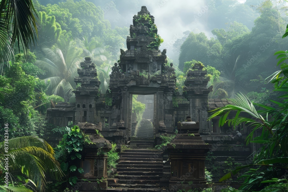 Aufkleber a massive structure of an ancient temple stands tall in the midst of a dense jungle setting, an anci