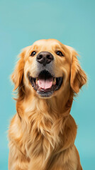 Adorable 6 months old Golden retriever, facing front. Looking towards camera with dark brown eyes. Isolated on a clean background. 