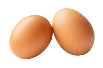 Front view of two fresh brown chicken eggs isolated with clipping path in png file format