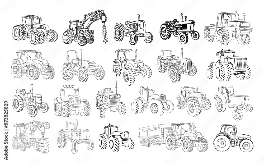 Sticker The big set of tractor sketches.
