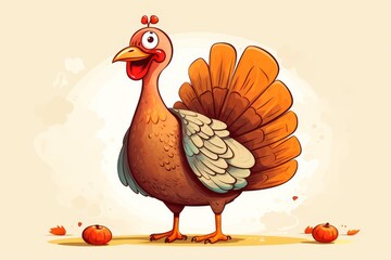 Naive illustration of a turkey with a playful wink, Thanksgiving Day