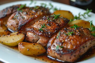 Serving roast duck with pear