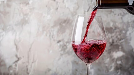 Pouring red wine elegantly into crystal wine glasses reveals the rich color and attractive texture of the drink.