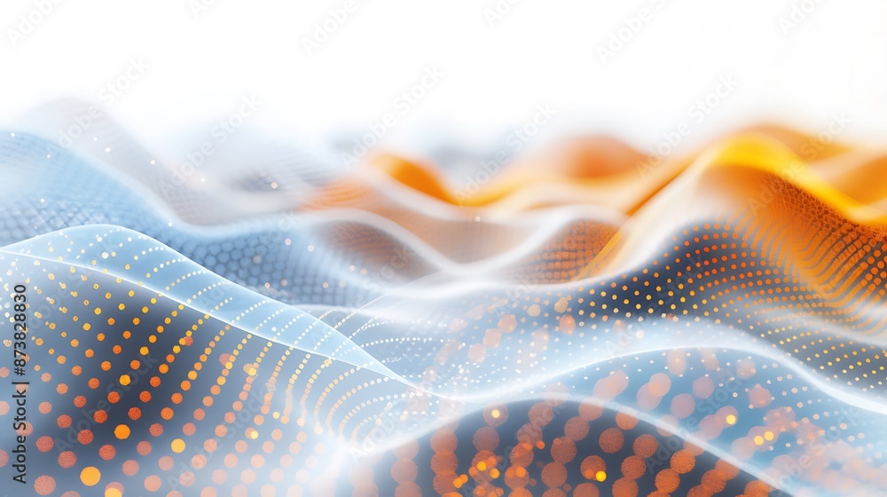 Poster an abstract image showcasing flowing waves with a blend of orange and blue tones, creating a sense o