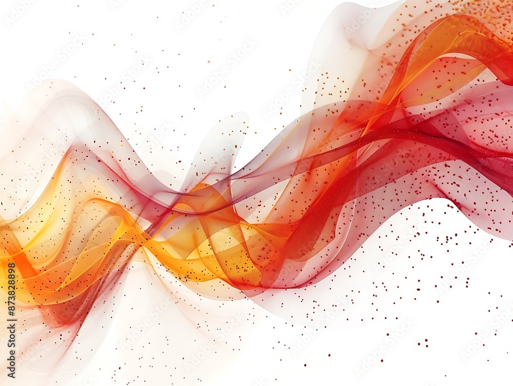 Poster design an abstract image showcasing red and yellow dots forming undulating shapes on a clean white b