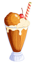 Root Beer Float with Chocolate Ice Cream and Cherry in a Tall Glass