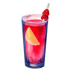 Raspberry lemonade watercolor illustration