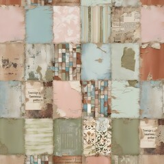 vintage patchwork seamless pattern retro repeating wallpaper fabric or ceramic digital print grunge background Gerenative AI