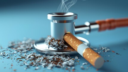 Healthcare-themed design with a stethoscope crushing a cigarette, symbolizing medical support for quitting smoking, detailed and professional