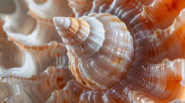 A close-up photo of a lined moon sea shell.