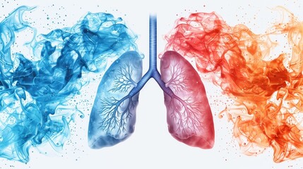 Lungs health awareness banner featuring healthy lungs versus smoker's lungs, vibrant contrast, educational elements, medical services info