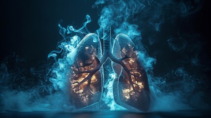 Lungs made of smoke transforming into fresh air, conveying the health benefits of quitting smoking, educational and artistic illustration