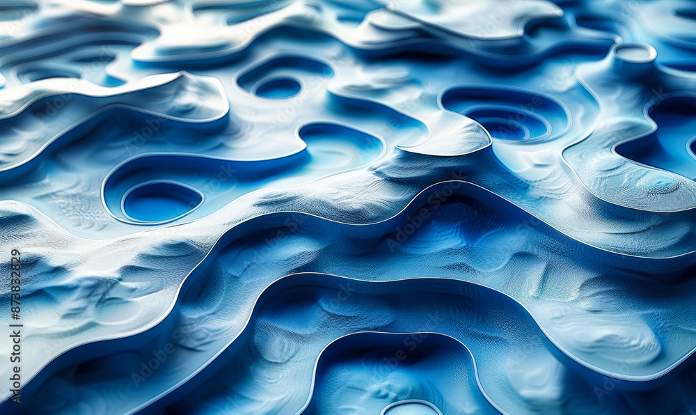 Poster abstract rippled blue layers 3d rendering - elegant, fluid, surreal background concept for modern de