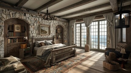 A rustic bedroom style is cozy and warm, using natural materials like wood and stone. It blends farmhouse decor with vintage pieces for a charming, nostalgic feel.
