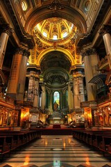 Fototapeta premium Baroque, Barocco Ornate Marble Ceiling Non-Linear Reformation Design with Intricate Accents Depicting Classic Elegance and Architectural Beauty