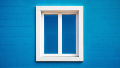 Fototapeta premium White window. White window on a dark blue wall Window on the empty facade of the building