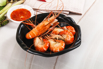 Boiled tiger prawn with sauce