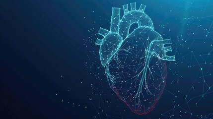 Abstract human heart icon connecting network dots,