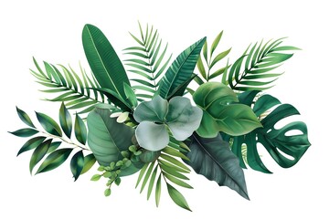 Tropical leaves in vivid green hues with intricate patterns