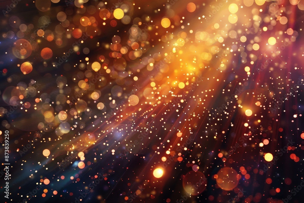 Poster a scene showing a dazzling array of bright lights shining in the darkness, creating a blurred effect