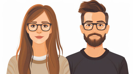 Professionalism : An illustrated image of a woman and a man, both wearing glasses and casual clothing, standing side by side.