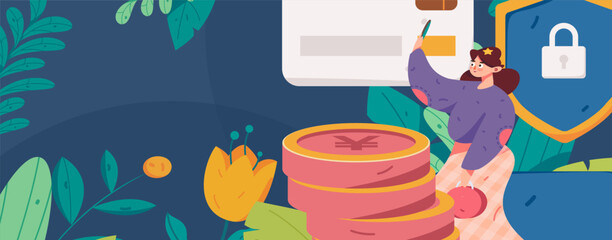 Online shopping payment security character flat vector concept operation hand drawn illustration
