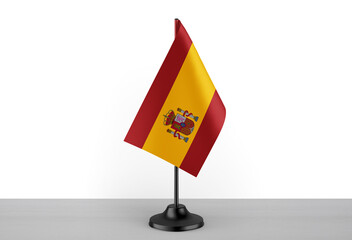 Flag of Spain, small metal Spain table flag, isolated on white background