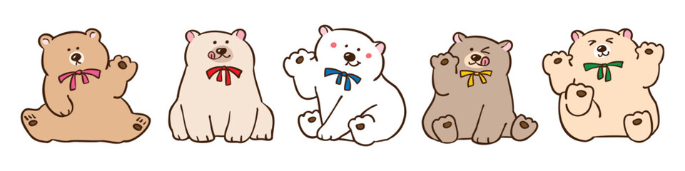 Vector Illustration of Cute Cartoon Bear Characters on Isolated Background