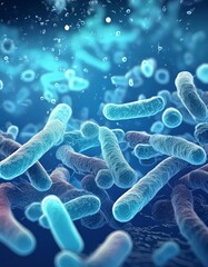 Reference ImBlue Bacteria - Microscopic Enlargement of Blue Cells and Colony of Bacteria - Probiotics or Medicine Treatment - Health Care Medication or Ananotomy of Organisms in Biology or Scienceage