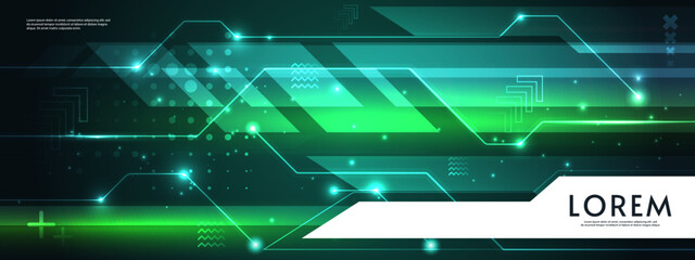 Abstract glowing lines and stripes on dark green background. Template futuristic design. Vector illustration. 