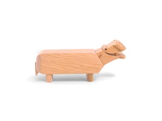 Miniature animal made of hippo wood on a white background