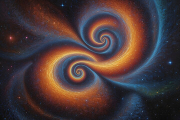 glowing galactic whirlpool stars, universe birth, time spiral, cosmic cycles