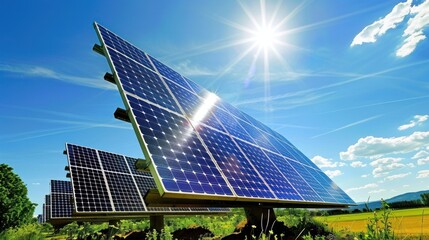 Solar Panels Under a Bright Blue Sky