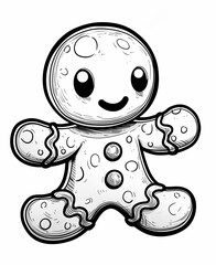 Fototapeta premium minimal line drawing of a gingerbread man, thick black lines, zero grayscale, no shading, simple, cute, blank background