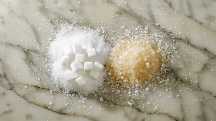 Obraz premium White Sugar: Display white sugar in its granulated form, perhaps in a glass or ceramic container to highlight its crystalline texture. 