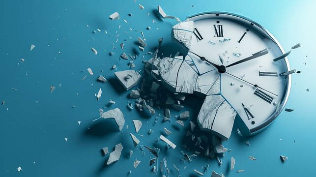 Broken Yellow Alarm Clock on Blue and Yellow Background