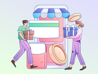 Online shopping payment security character flat vector concept operation hand drawn illustration
